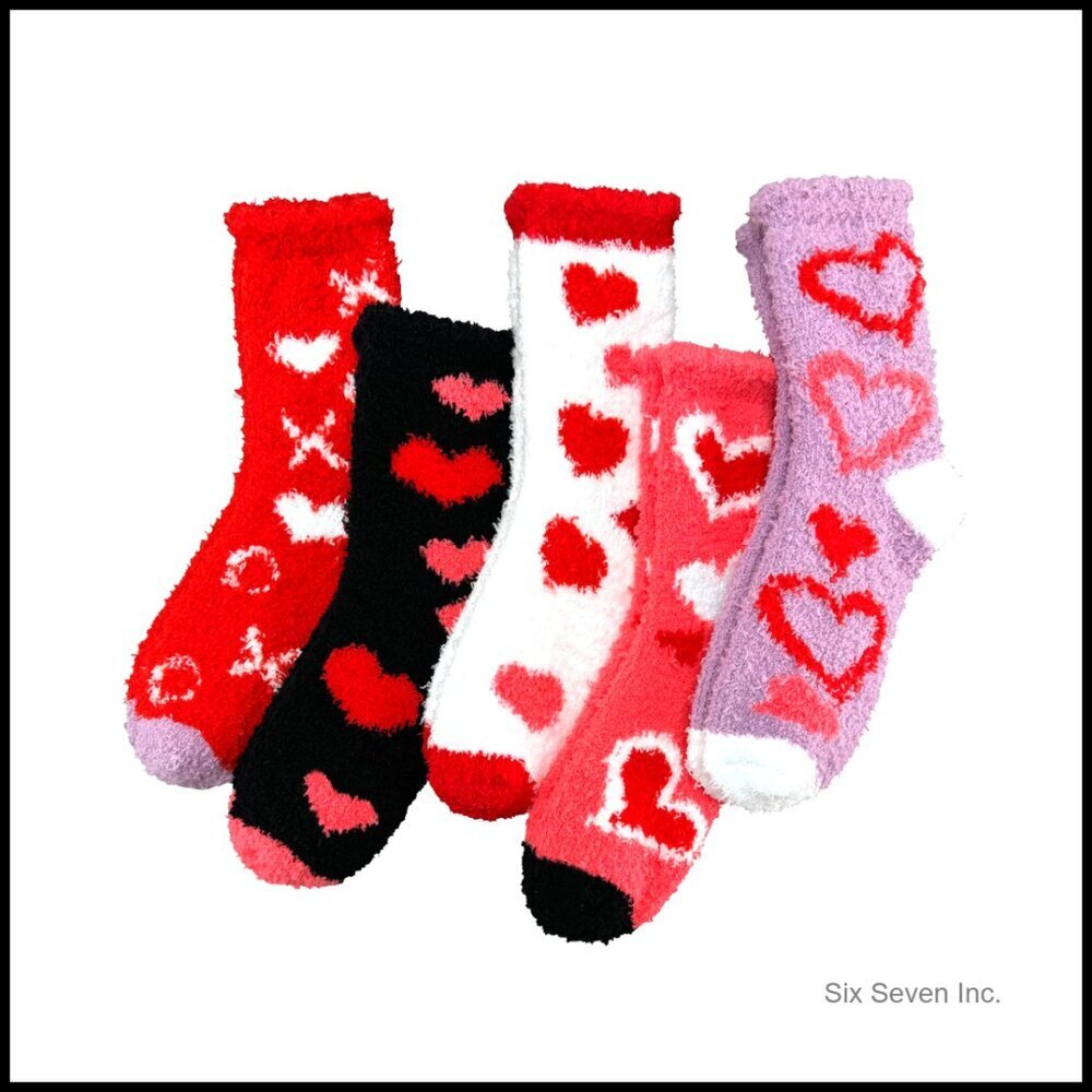 Soft Fuzzy Heart Slipper Socks Cozy Lounge Sleepwear Valentine Gift Set